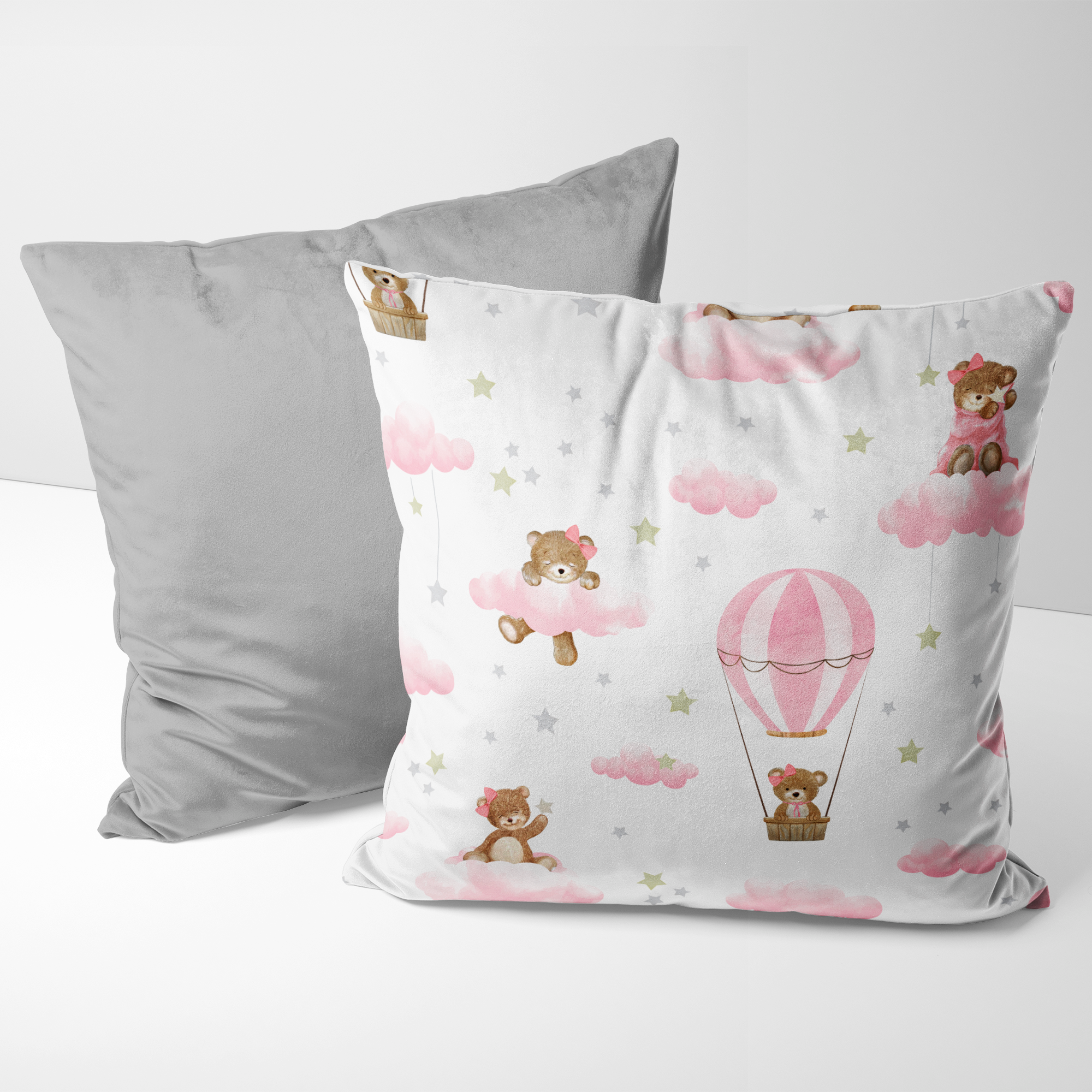 Kit de Almofadas Decorativas - Ursa Balão Rosa e Cinza